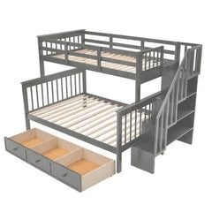 Bellemave Stairway Bunk Bed with Drawer, Storage and Guard Rail for Bedroom - Bellemave