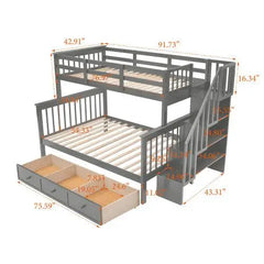 Bellemave Stairway Bunk Bed with Drawer, Storage and Guard Rail for Bedroom - Bellemave