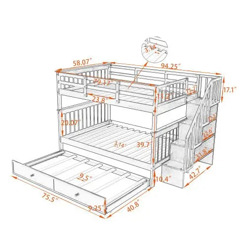 Bellemave Stairway Full-Over-Full Bunk Bed with Twin size Trundle - Bellemave