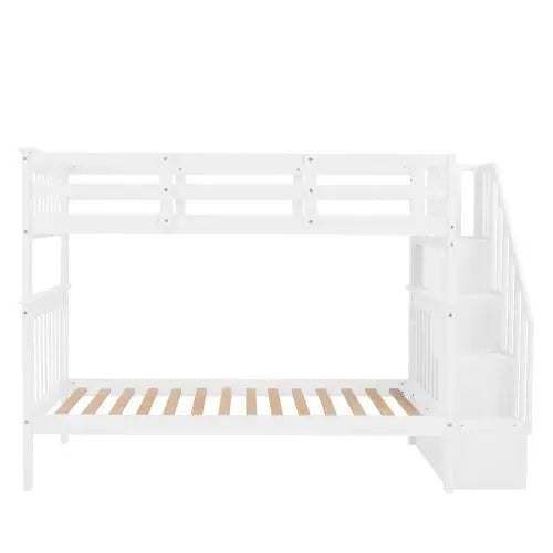 Bellemave Stairway Twin-Over-Twin Bunk Bed with Storage and Guard Rail for Bedroom - Bellemave