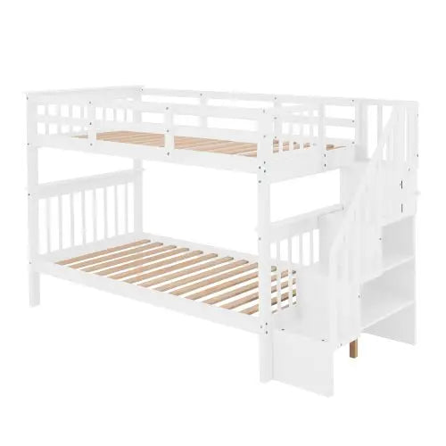 Bellemave Stairway Twin-Over-Twin Bunk Bed with Storage and Guard Rail for Bedroom - Bellemave