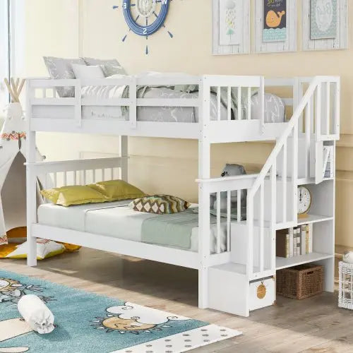 Bellemave Stairway Twin-Over-Twin Bunk Bed with Storage and Guard Rail for Bedroom - Bellemave