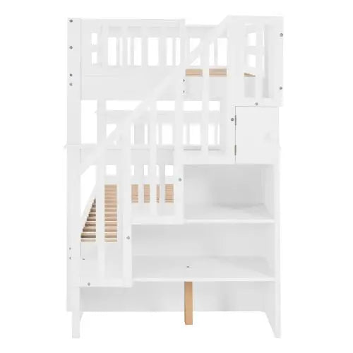 Bellemave Stairway Twin-Over-Twin Bunk Bed with Storage and Guard Rail for Bedroom - Bellemave