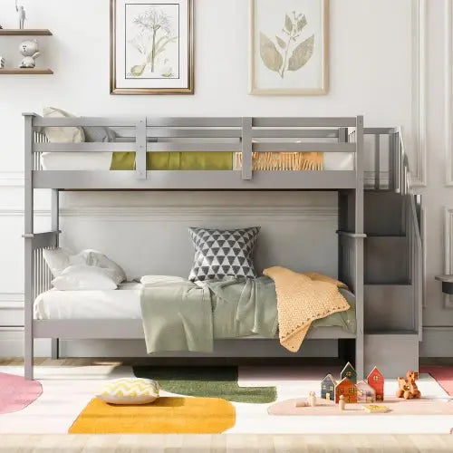 Bellemave Stairway Twin-Over-Twin Bunk Bed with Storage and Guard Rail for Bedroom - Bellemave