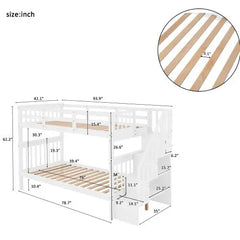 Bellemave Stairway Twin-Over-Twin Bunk Bed with Storage and Guard Rail for Bedroom - Bellemave