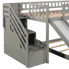 Bellemave Stairway Twin over Twin Bunk Bed with Two Drawers and Slide - Bellemave