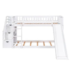 Bellemave Stairway Twin over Twin Bunk Bed with Two Drawers and Slide - Bellemave