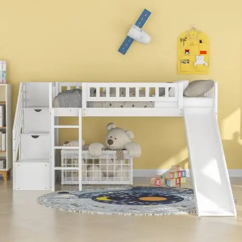 Bellemave Stairway Twin Size Loft Bed with Two Drawers and Slide - Bellemave