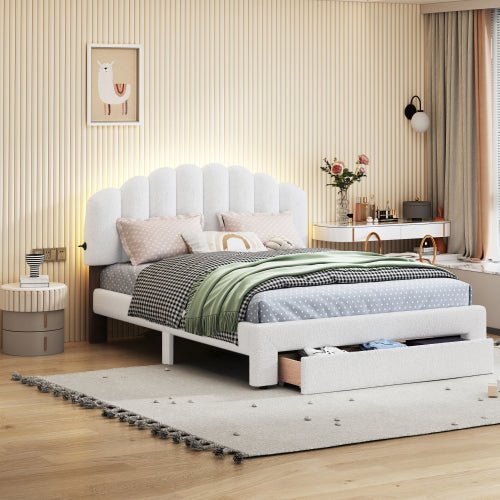 Bellemave Teddy Fleece Queen Size Upholstered Platform Bed with Drawer - Bellemave