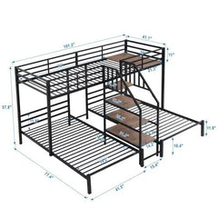 Bellemave Triple Metal Bunk Bed with Storage Shelves Staircase - Bellemave