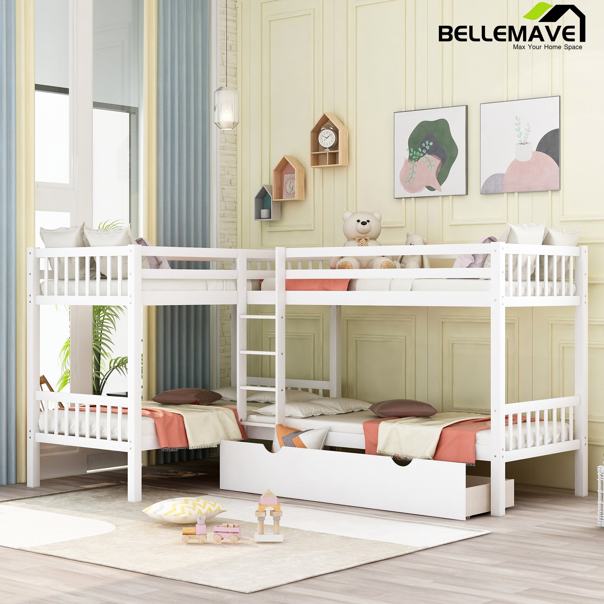 Bellemave Twin L-Shaped Bunk bed with Drawers - Bellemave