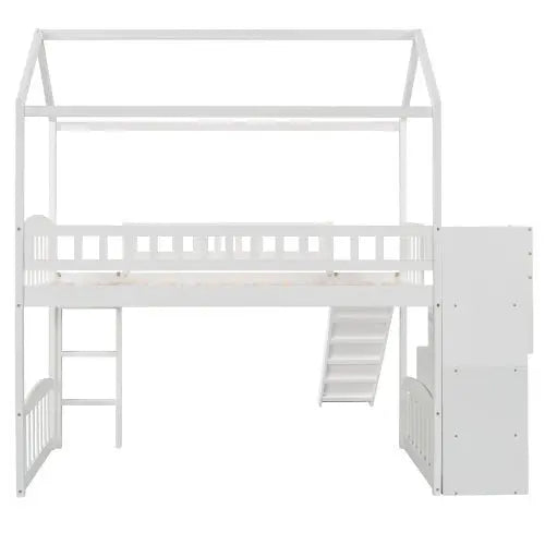 Bellemave Twin Loft Bed with Two Drawers and Slide - Bellemave