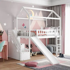 Bellemave Twin Loft Bed with Two Drawers and Slide - Bellemave