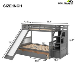 Bellemave Twin over Full Bunk Bed w/Drawers,Storage&Slide - Bellemave