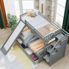 Bellemave® Twin over Full Bunk Bed with 2 Drawers,Stairs Storage and Slide - Bellemave