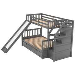 Bellemave® Twin over Full Bunk Bed with 2 Drawers,Stairs Storage and Slide - Bellemave