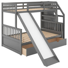 Bellemave® Twin over Full Bunk Bed with 2 Drawers,Stairs Storage and Slide - Bellemave