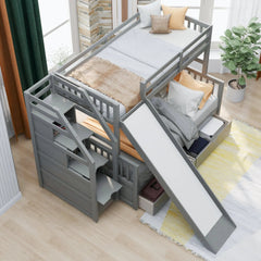 Bellemave® Twin over Full Bunk Bed with 2 Drawers,Stairs Storage and Slide - Bellemave