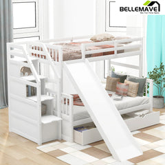 Bellemave® Twin over Full Bunk Bed with 2 Drawers,Stairs Storage and Slide - Bellemave