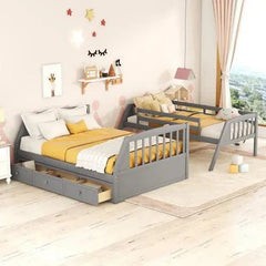 Bellemave® Twin over Full Bunk Bed with 3 Drawers,Ladder and Storage Staircase - Bellemave
