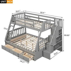 Bellemave® Twin over Full Bunk Bed with 3 Drawers,Ladder and Storage Staircase - Bellemave