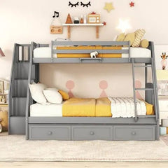 Bellemave® Twin over Full Bunk Bed with 3 Drawers,Ladder and Storage Staircase - Bellemave