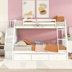 Bellemave® Twin over Full Bunk Bed with 3 Drawers,Ladder and Storage Staircase - Bellemave