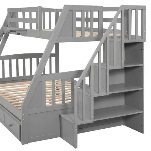 Bellemave® Twin over Full Bunk Bed with 3 Drawers,Ladder and Storage Staircase - Bellemave