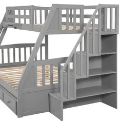 Bellemave® Twin over Full Bunk Bed with 3 Drawers,Ladder and Storage Staircase - Bellemave