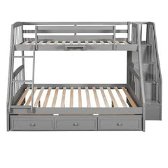 Bellemave® Twin over Full Bunk Bed with 3 Drawers,Ladder and Storage Staircase - Bellemave