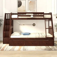 Bellemave® Twin over Full Bunk Bed with 3 Drawers,Ladder and Storage Staircase - Bellemave
