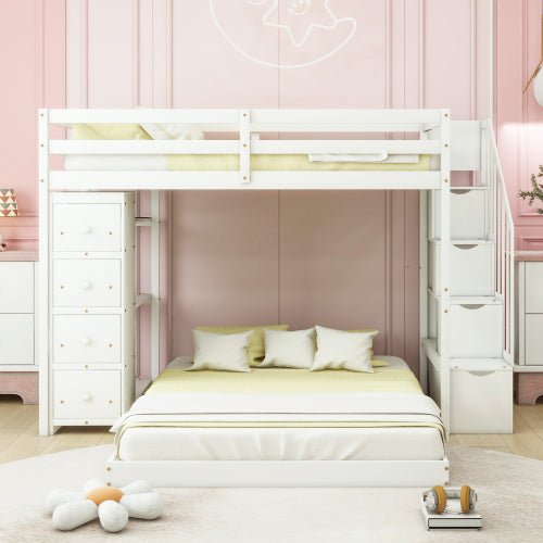 Bellemave Twin Over Full Bunk Bed with 3-layer Shelves - Bellemave