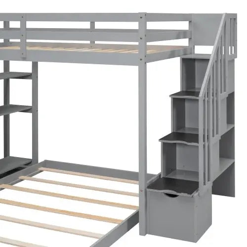 Bellemave Twin Over Full Bunk Bed with 3-layer Shelves - Bellemave