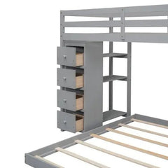 Bellemave® Twin over Full Bunk Bed with 3 - Layer Shelves, Drawers and Storage Stairs - Bellemave