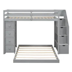 Bellemave® Twin over Full Bunk Bed with 3 - Layer Shelves, Drawers and Storage Stairs - Bellemave