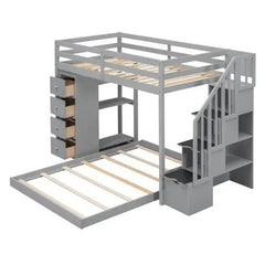 Bellemave® Twin over Full Bunk Bed with 3 - Layer Shelves, Drawers and Storage Stairs - Bellemave