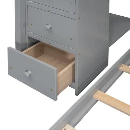 Bellemave® Twin over Full Bunk Bed with 3 - Layer Shelves, Drawers and Storage Stairs - Bellemave