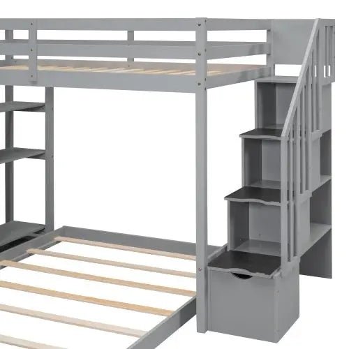 Bellemave® Twin over Full Bunk Bed with 3 - Layer Shelves, Drawers and Storage Stairs - Bellemave