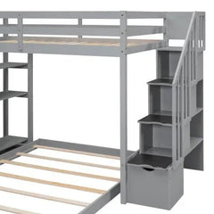Bellemave® Twin over Full Bunk Bed with 3 - Layer Shelves, Drawers and Storage Stairs - Bellemave