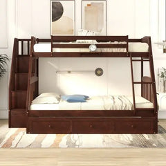 Bellemave Twin over Full Bunk Bed with Drawers,Ladder and Storage Staircase - Bellemave