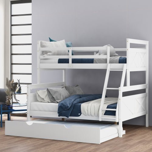 Bellemave Twin over Full Bunk Bed with Ladder, Twin Size Trundle, Safety Guardrail - Bellemave