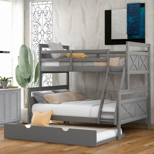 Bellemave Twin over Full Bunk Bed with Ladder, Twin Size Trundle, Safety Guardrail - Bellemave
