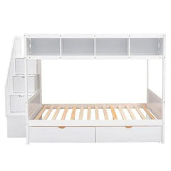 Bellemave® Twin over Full Bunk Bed with Shelfs, Storage Staircase and 2 Drawers - Bellemave