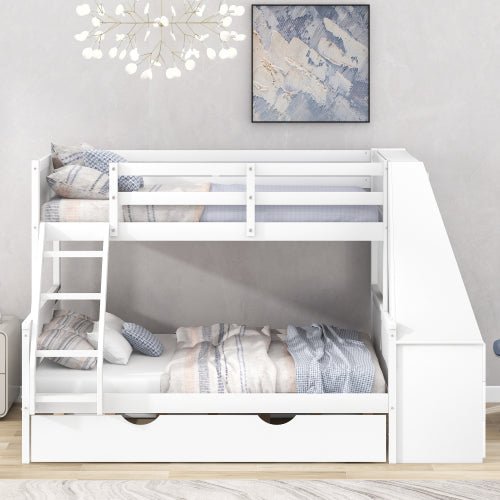 Bellemave Twin over Full Bunk Bed with Trundle and Built-in Desk, Three Storage Drawers and Shelf - Bellemave
