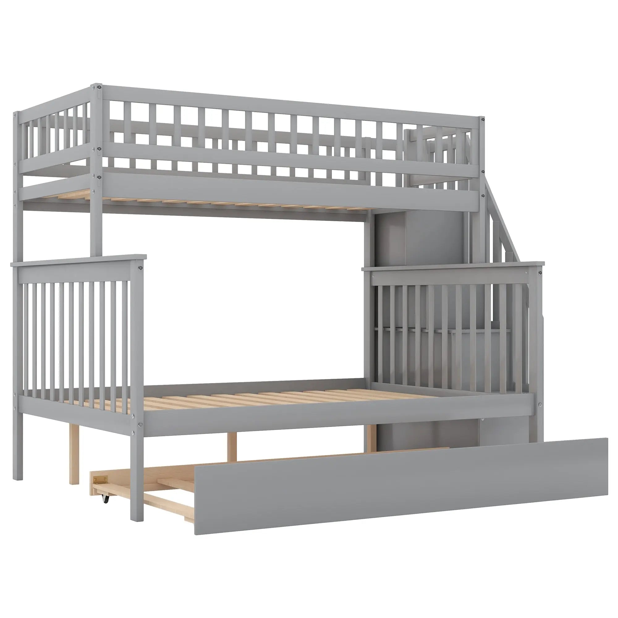 Bellemave Twin over Full Bunk Bed with Trundle and Staircase - Bellemave