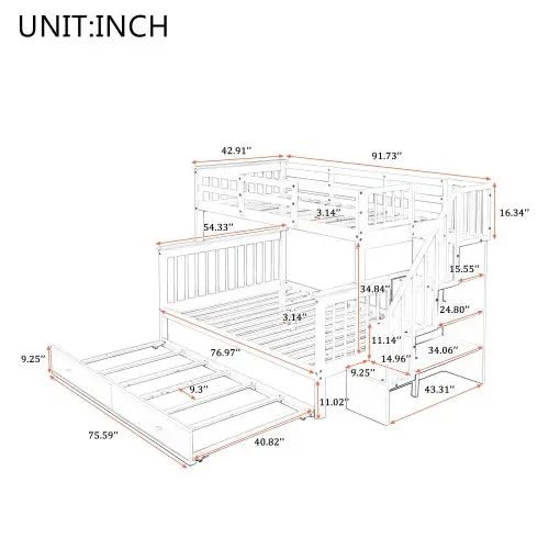 Bellemave® Twin over Full Bunk Bed with Trundle Bed - Bellemave