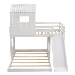 Bellemave® Twin over Full House Bunk Bed with Playhouse and Farmhouse,Ladder and Guardrails - Bellemave