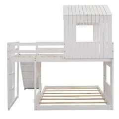 Bellemave® Twin over Full House Bunk Bed with Playhouse and Farmhouse,Ladder and Guardrails - Bellemave