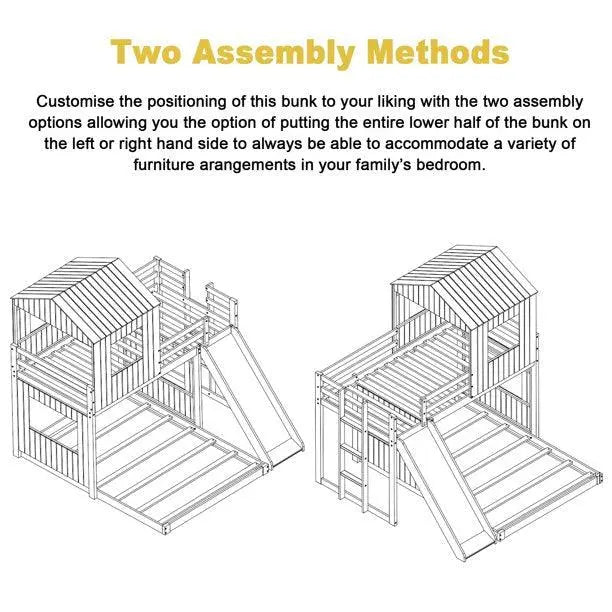 Bellemave® Twin over Full House Bunk Bed with Playhouse, Farmhouse and Ladder, Slide and Guardrails - Bellemave