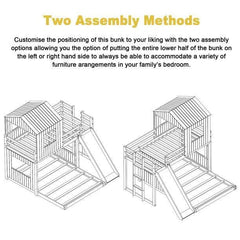Bellemave® Twin over Full House Bunk Bed with Playhouse, Farmhouse and Ladder, Slide and Guardrails - Bellemave